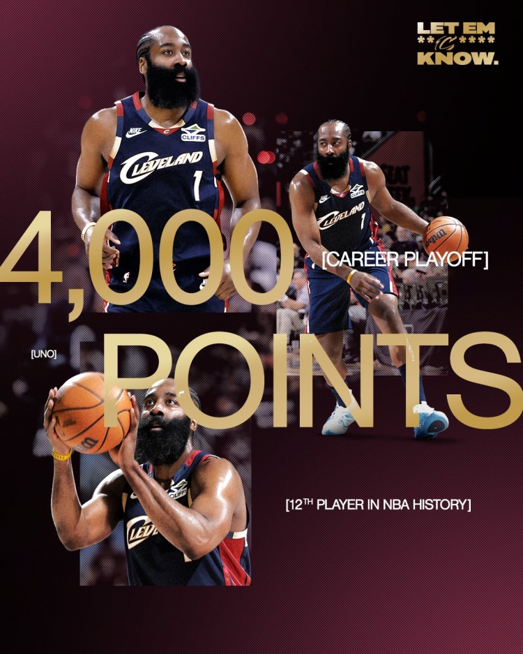 哈登季后赛4000+1000跻身历史前五 比肩乔丹詹姆斯科比帕克